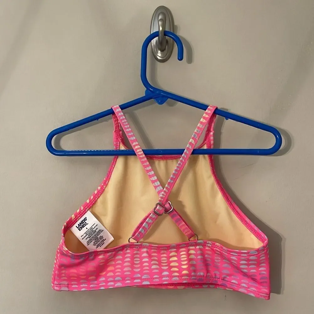 Lands’ End Bright Pink Geo Printed Bikini Top Size 8 New